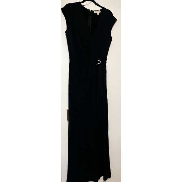 Michael Kors Wrap Front Wide Leg Holiday Jumpsuit L Black RT$140 Cocktail Party - Picture 2 of 7